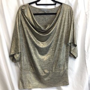 NY Collection Glitter Gold Drape Blouse L